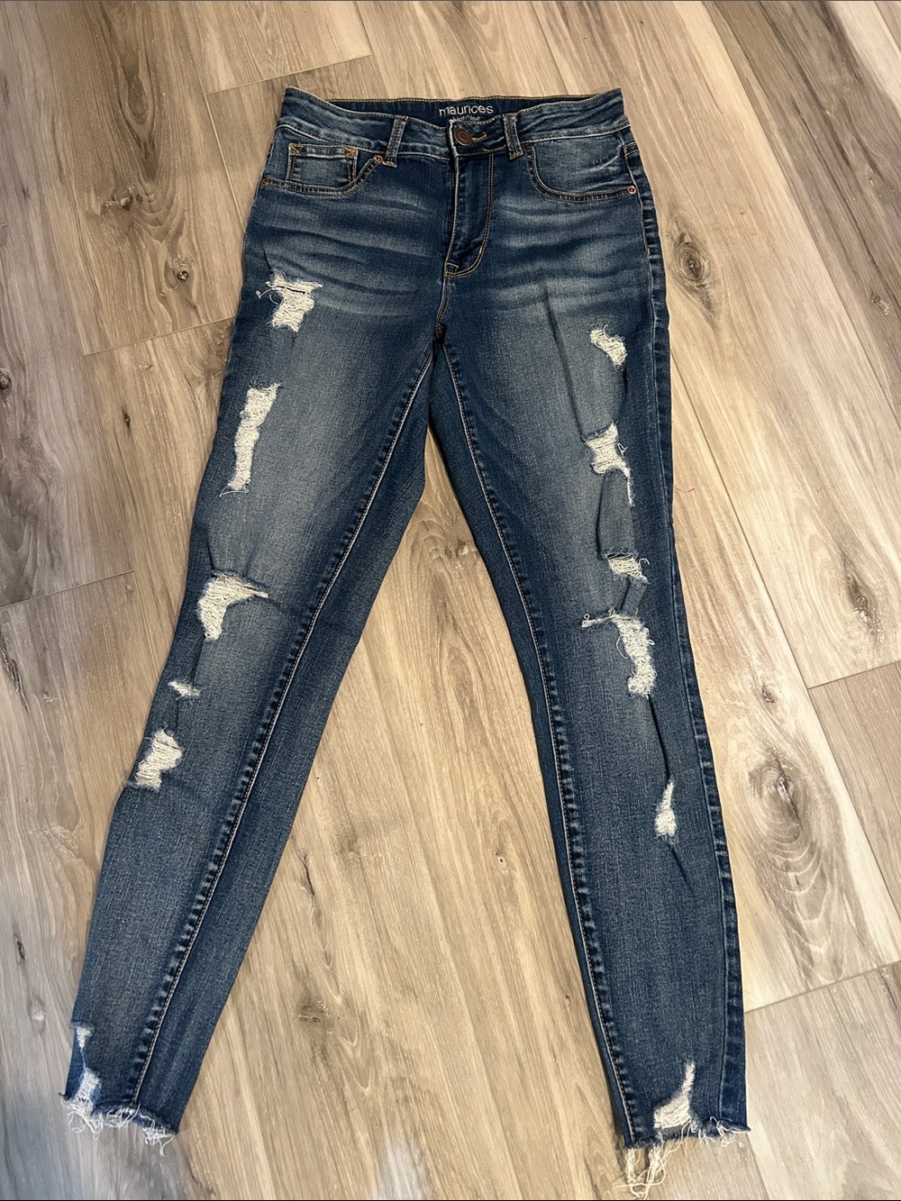 Maurices Dark Blue Distressed Skinny Jeans